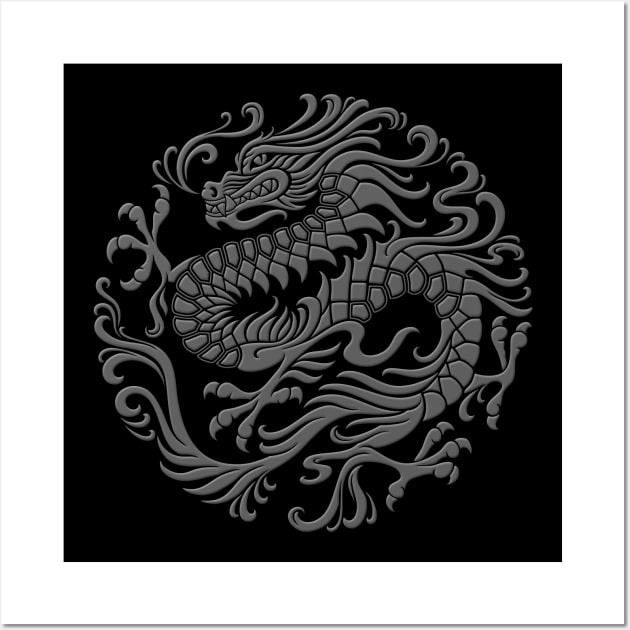 Traditional Dark Chinese Dragon Circle Wall Art by jeffbartels